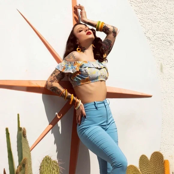 Powder Blue High Waist Capri - Picture 3 of 5